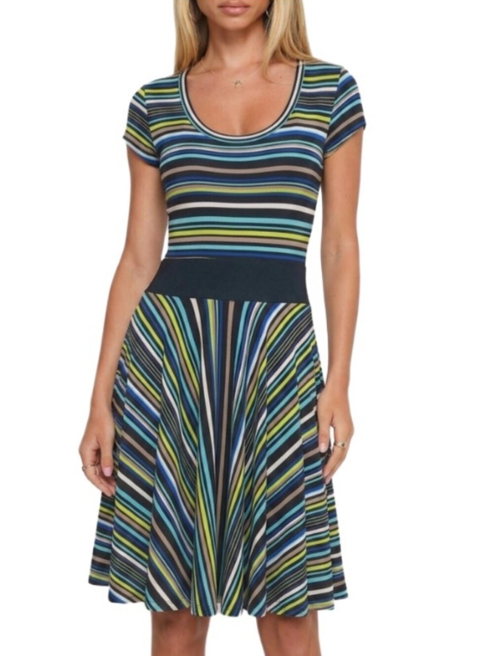 Tristan Fit & Flare Mixed Stripe Midi